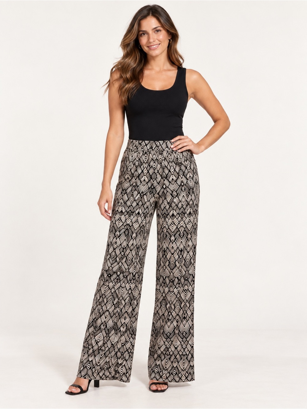 Karen Kane Black & White Geometric Print Wide Leg Pull-On Pants Size S/M